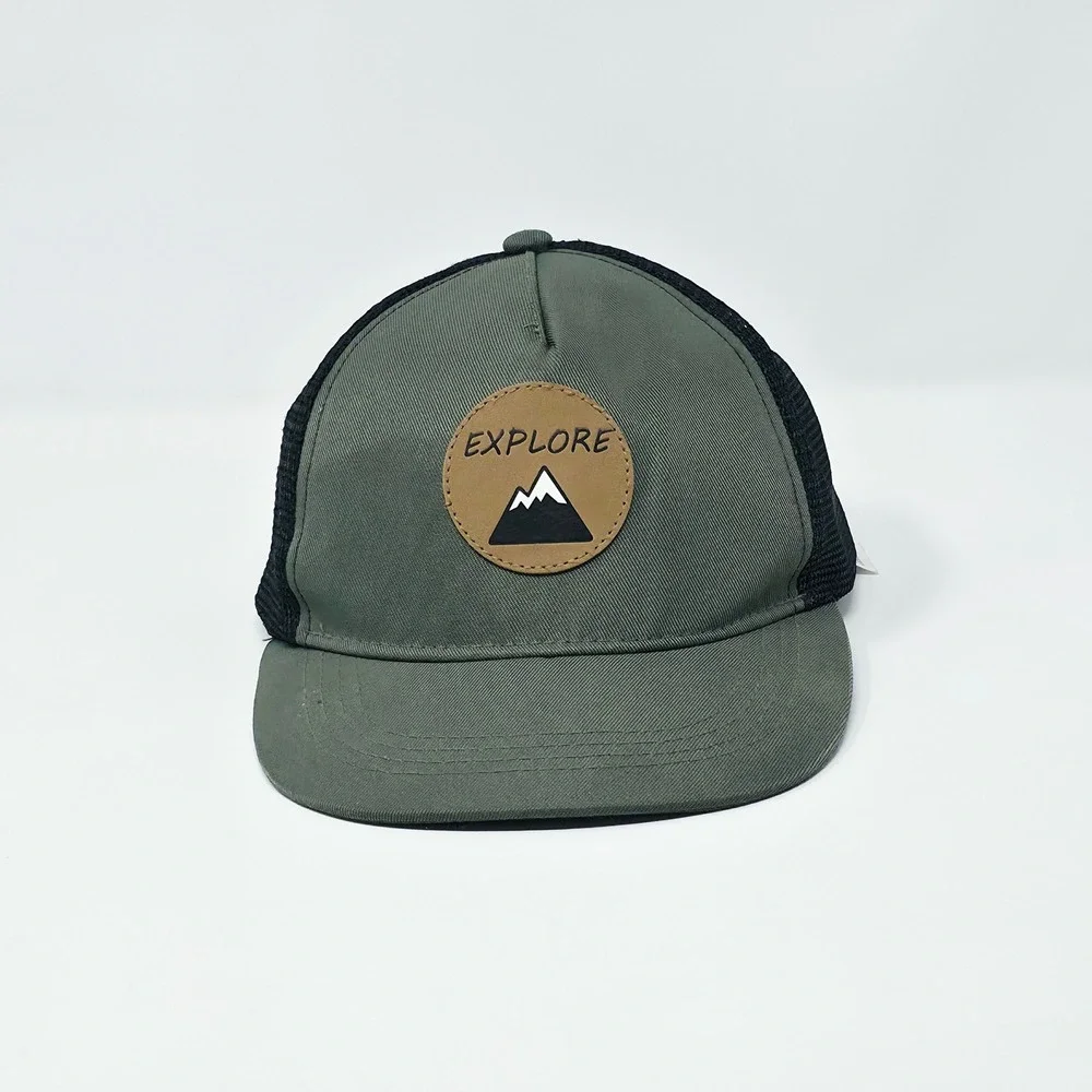 Explore Mountain Patch Trucker Hat Toddler One Size 2T-5T Olive Green Mesh Cap